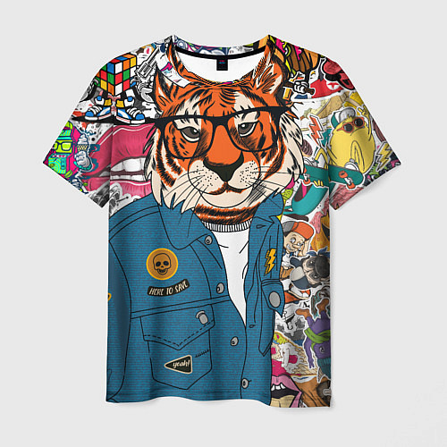 Мужская футболка Стикербомбинг с тигром / 3D-принт – фото 1