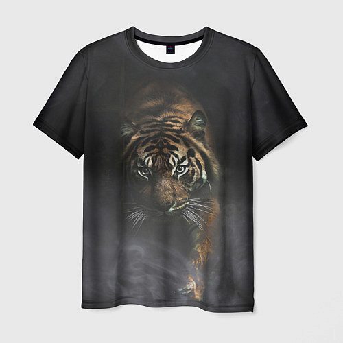 Мужская футболка Тигр в тумане / 3D-принт – фото 1