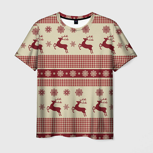 Мужская футболка Вязанный узор с оленями / 3D-принт – фото 1