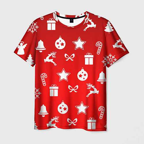 Мужская футболка Новогодний узор красный градиент / 3D-принт – фото 1