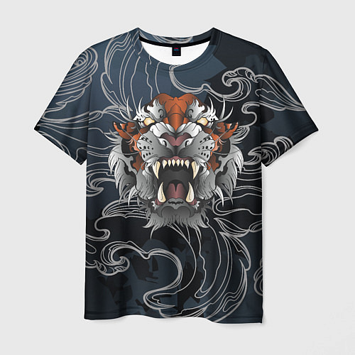Мужская футболка Рычащий Тигр в японском стиле / 3D-принт – фото 1