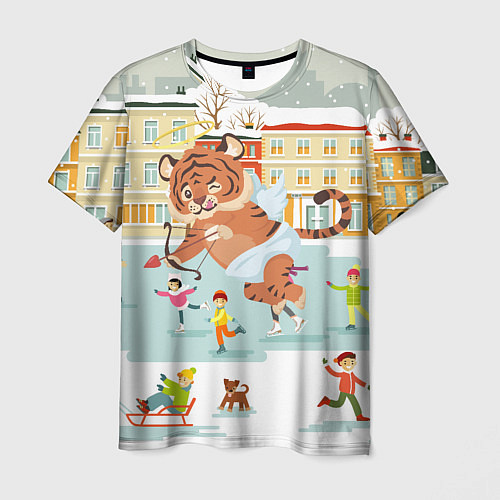 Мужская футболка Амур тигренок Новый год / 3D-принт – фото 1