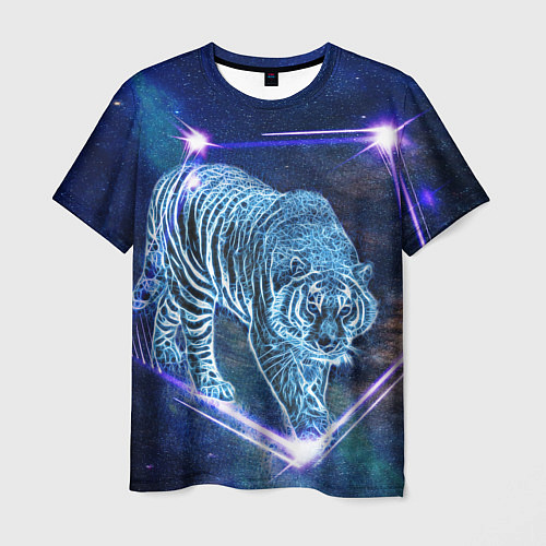 Мужская футболка Тигр идет по млечному пути / 3D-принт – фото 1