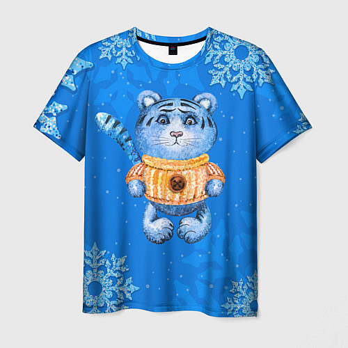 Мужская футболка Синий плюшевый тигренок 2022 / 3D-принт – фото 1