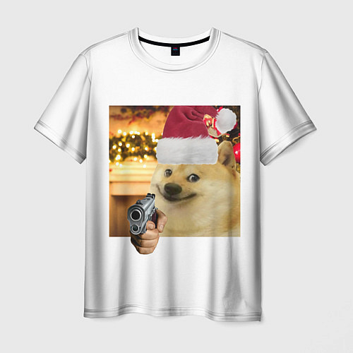 Мужская футболка Новогодняя собака злоупотребляет второй поправкой / 3D-принт – фото 1