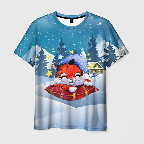 Мужская футболка Сонный тигренок Новый год / 3D-принт – фото 1