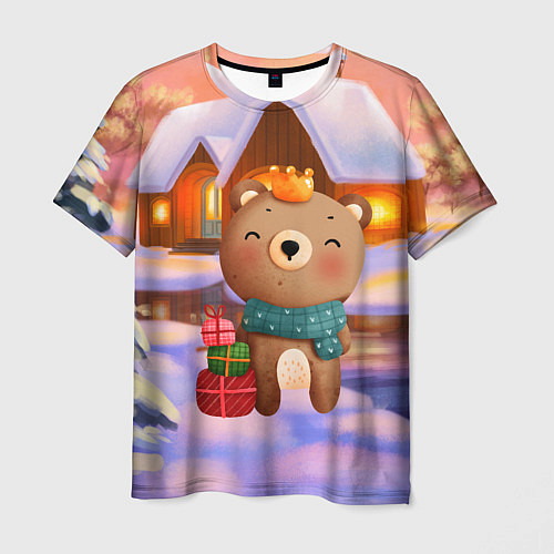 Мужская футболка Медвежонок Новогоднее настроение / 3D-принт – фото 1