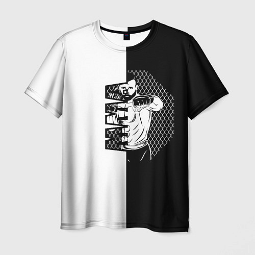 Мужская футболка Боец ММА чёрно-белое / 3D-принт – фото 1