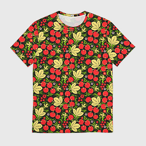 Мужская футболка Черешни хохлома / 3D-принт – фото 1