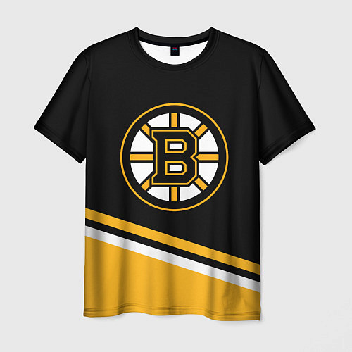 Мужская футболка Бостон Брюинз, Boston Bruins Диагональные полосы / 3D-принт – фото 1