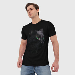 Футболка мужская Черна кошка с изумрудными глазами, цвет: 3D-принт — фото 2