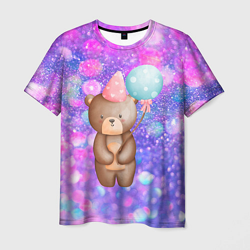 Мужская футболка День Рождения - Медвежонок с шариками / 3D-принт – фото 1