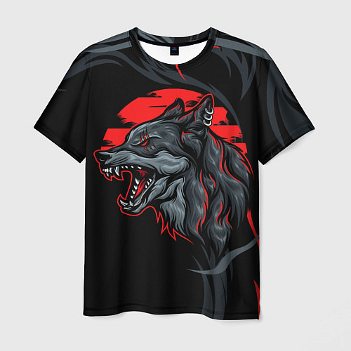 Мужская футболка Дикий волк на закате / 3D-принт – фото 1