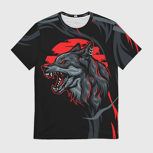 Мужская футболка Дикий волк на закате / 3D-принт – фото 1