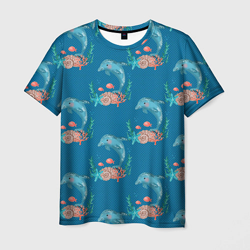 Мужская футболка Дельфины Море паттерн / 3D-принт – фото 1