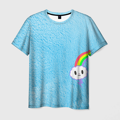 Мужская футболка Облачко на голубом мехе с радугой парная / 3D-принт – фото 1
