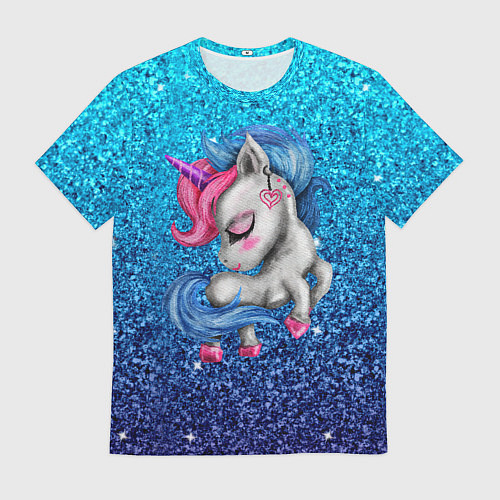 Мужская футболка Единорог синие блестки / 3D-принт – фото 1