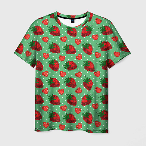 Мужская футболка Клубника на зеленом фоне / 3D-принт – фото 1