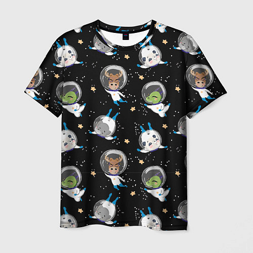 Мужская футболка Звери в космосе паттерн / 3D-принт – фото 1