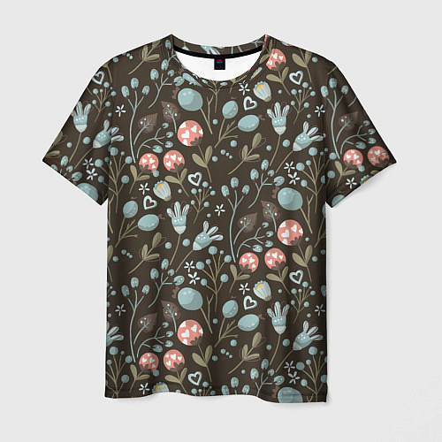 Мужская футболка Цветы и ягоды паттерн / 3D-принт – фото 1