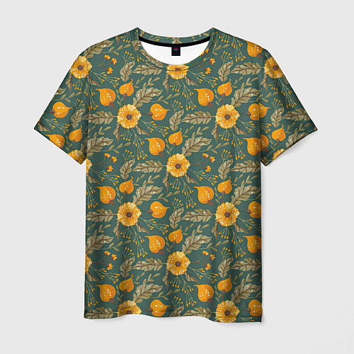 Мужская футболка Желтые цветочки и листья / 3D-принт – фото 1
