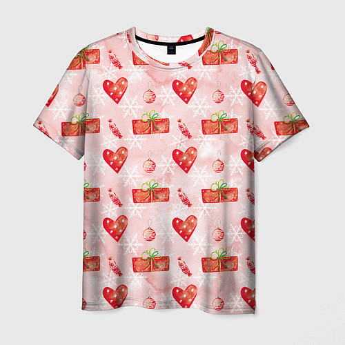 Мужская футболка Подарки и сердечки / 3D-принт – фото 1
