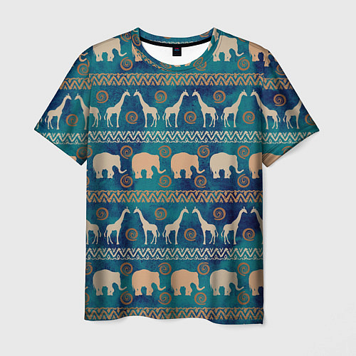 Мужская футболка Жирафы и слоны / 3D-принт – фото 1