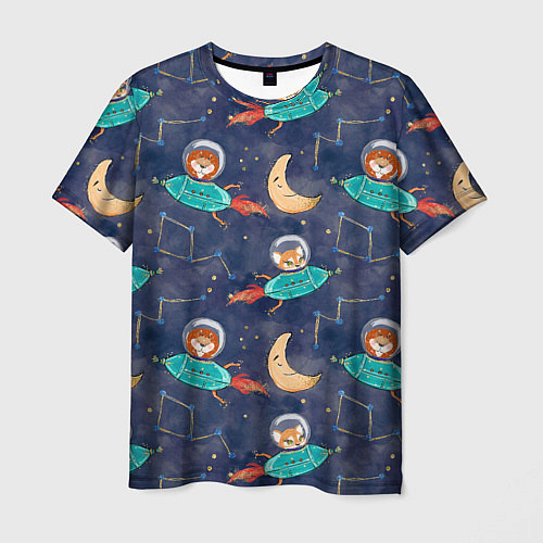 Мужская футболка Звери в космосе детский паттерн / 3D-принт – фото 1