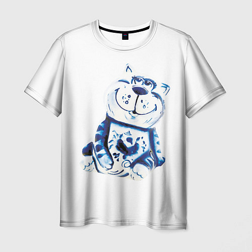 Мужская футболка Gzhel the cat / 3D-принт – фото 1