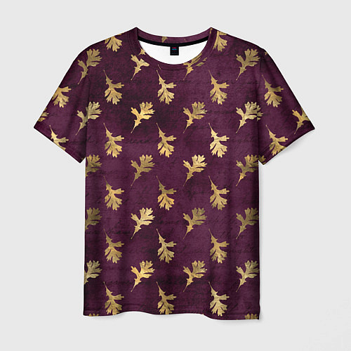 Мужская футболка Золотые листья на бордовом фоне / 3D-принт – фото 1