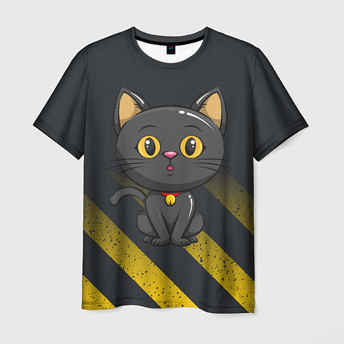 Мужская футболка Черный кот желтые полосы / 3D-принт – фото 1