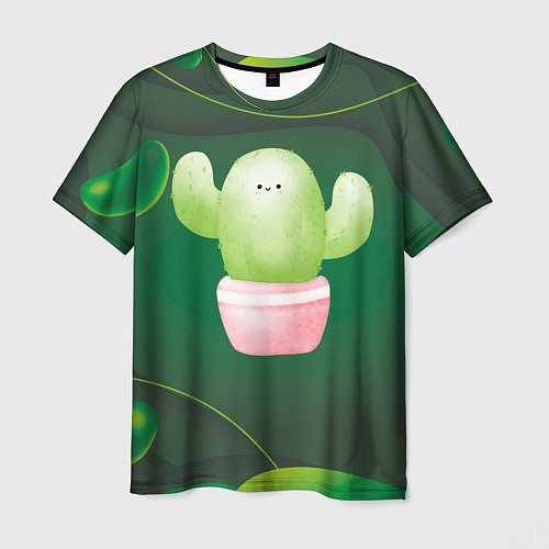 Мужская футболка Зеленый милый кактус / 3D-принт – фото 1