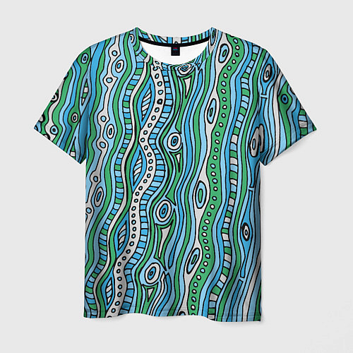 Мужская футболка Разноцветная абстракция в стиле дудл Волны, линии, / 3D-принт – фото 1