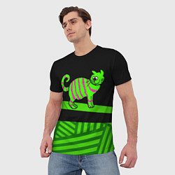 Футболка мужская Зеленый полосатый кот, цвет: 3D-принт — фото 2