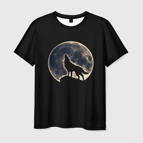 Мужская футболка Силуэт волка под луной / 3D-принт – фото 1