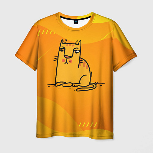Мужская футболка Рисованный желтый кот / 3D-принт – фото 1