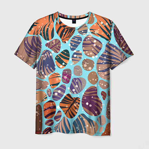 Мужская футболка Разноцветные камушки, цветной песок, пальмовые лис / 3D-принт – фото 1