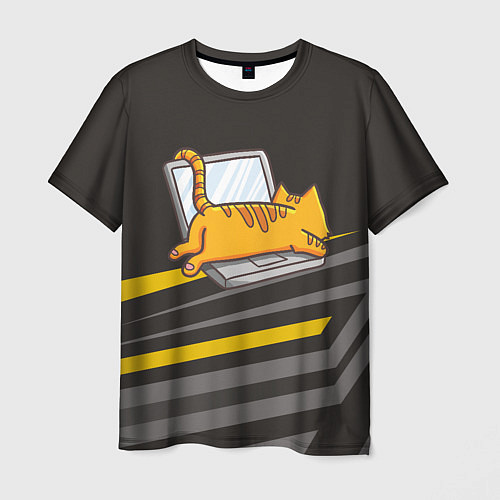 Мужская футболка Котик лежит на ноутбуке / 3D-принт – фото 1