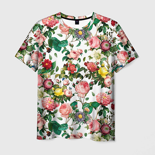 Мужская футболка Узор из летних роз Summer Roses Pattern / 3D-принт – фото 1