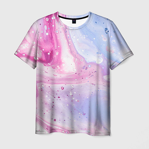 Мужская футболка Абстрактные краски голубой, розовый / 3D-принт – фото 1