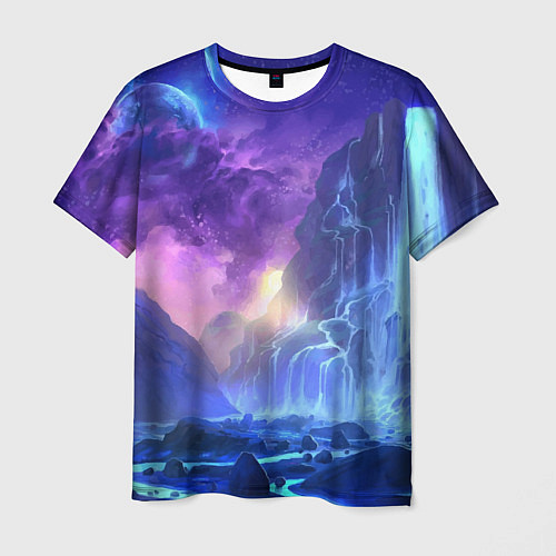 Мужская футболка Фантастический пейзаж Водопад Неон / 3D-принт – фото 1