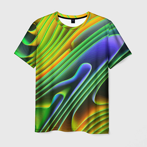 Мужская футболка Цветные неоновые полосы Абстракция Color neon patt / 3D-принт – фото 1