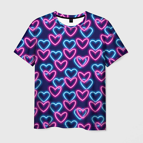 Мужская футболка Неоновые сердца, паттерн / 3D-принт – фото 1