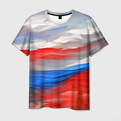Мужская футболка Флаг России в красках / 3D-принт – фото 1