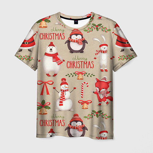 Мужская футболка СЧАСТЛИВОГО РОЖДЕСТВА MERRY CHRISTMAS / 3D-принт – фото 1