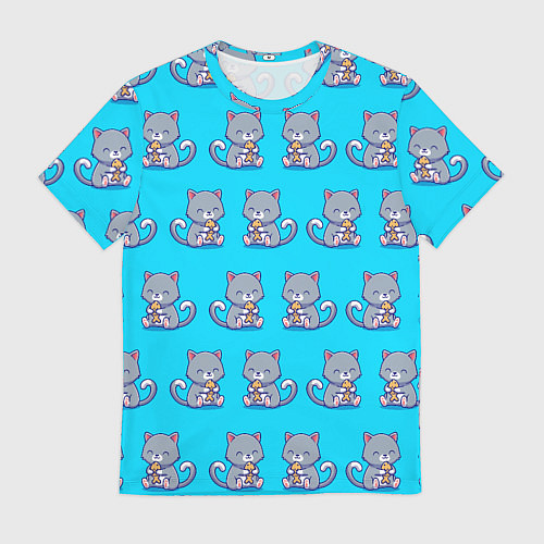 Мужская футболка Милые котики паттерн / 3D-принт – фото 1