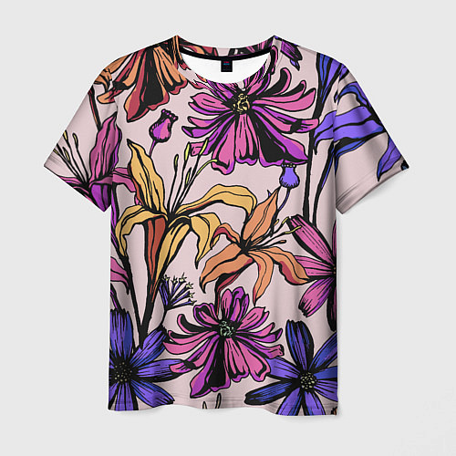 Мужская футболка Цветы Разноцветные / 3D-принт – фото 1
