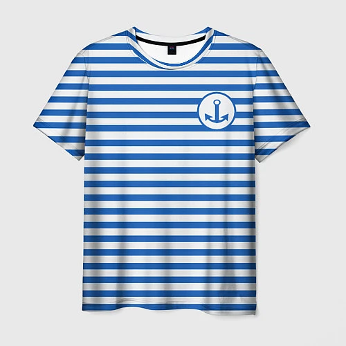 Мужская футболка Морская тельняшка - бело-синие полосы и якорь / 3D-принт – фото 1
