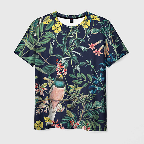 Мужская футболка Цветы и Розовые Птицы В Саду / 3D-принт – фото 1