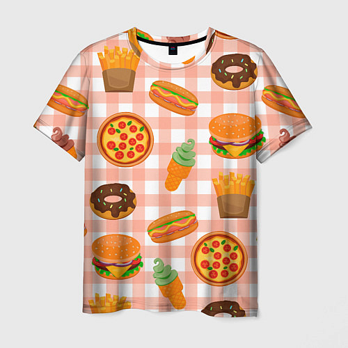 Мужская футболка PIZZA DONUT BURGER FRIES ICE CREAM pattern / 3D-принт – фото 1